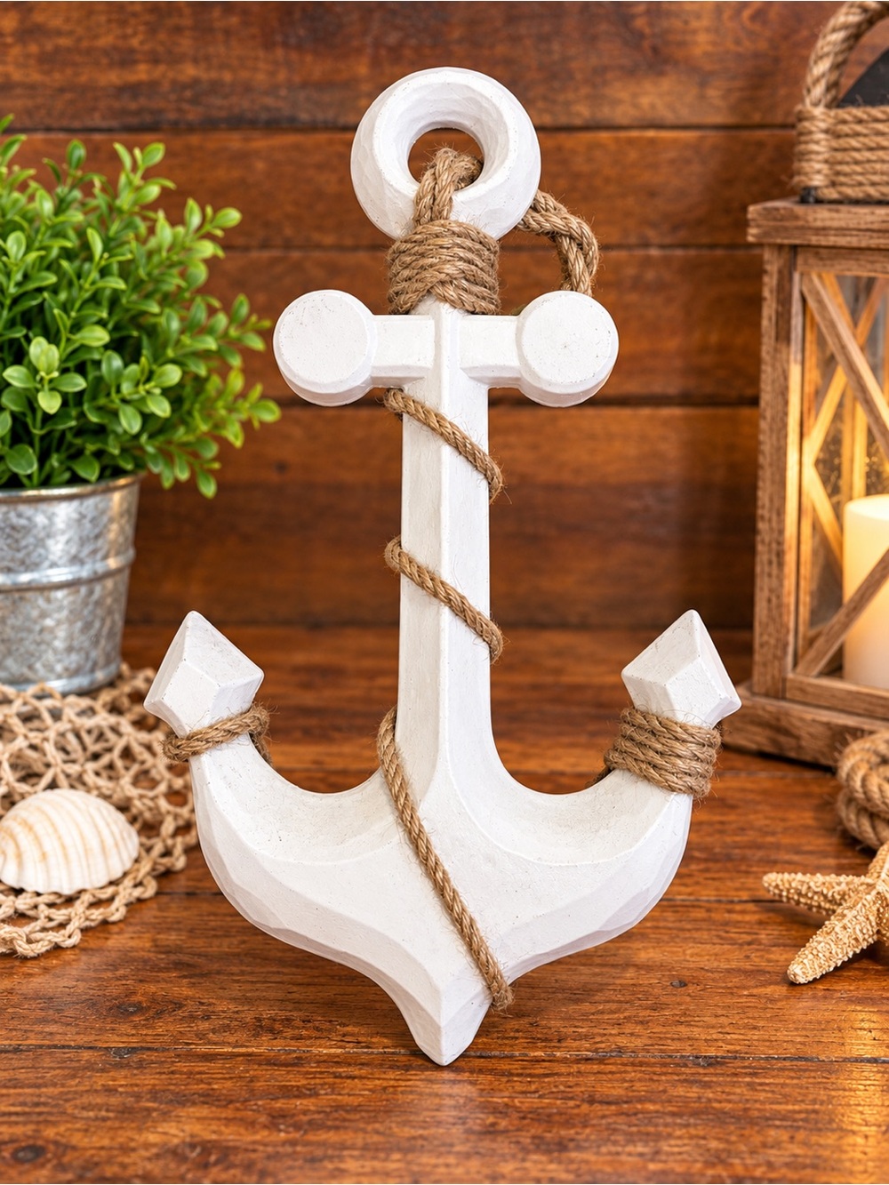 Coastal White Anchor Wall Accent with Rope Detail